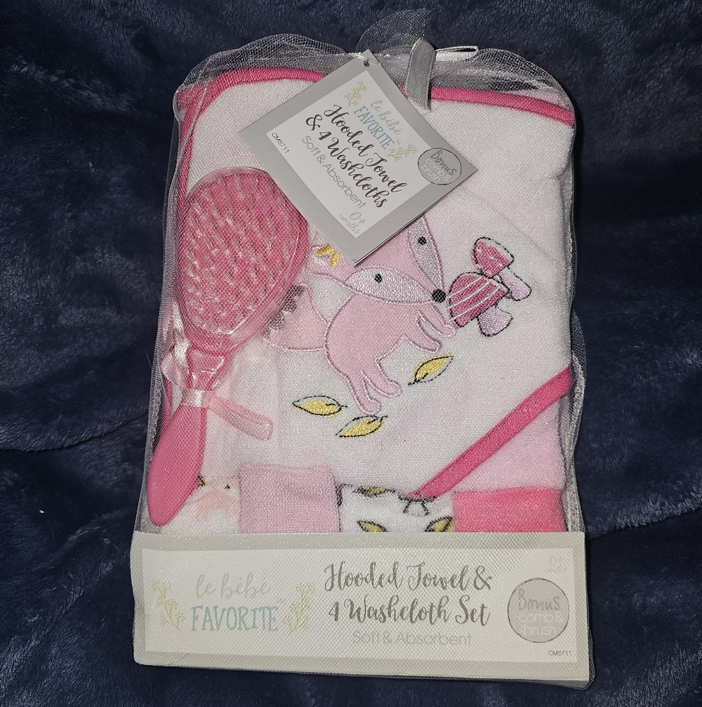 Pink Hooded Towel & Washcloth Set
